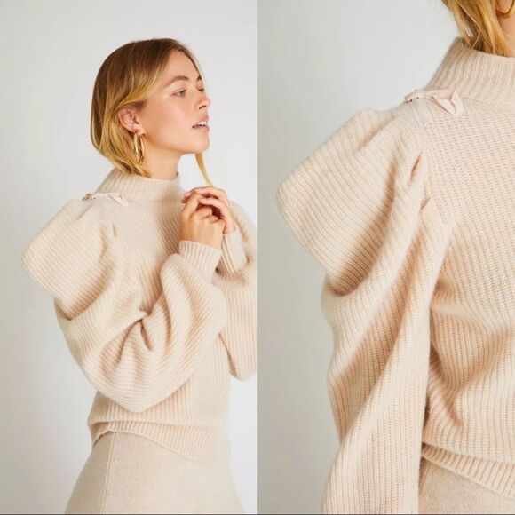 LoveShackFancy Potter 100% Cashmere Pullover - Oatmeal Size L - Picture 7 of 12